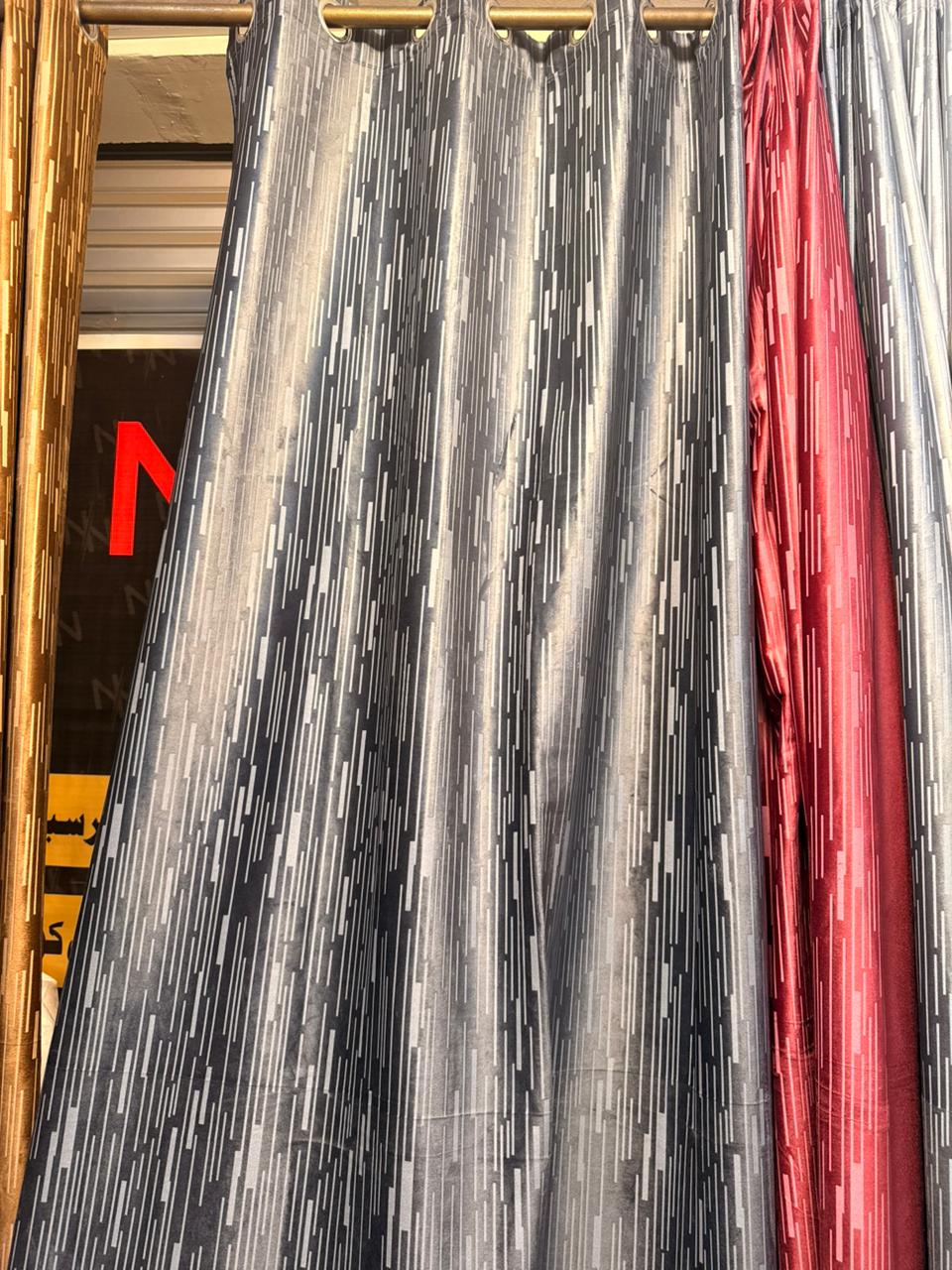 Modern Grey Printed Blackout Curtain with Ring Top