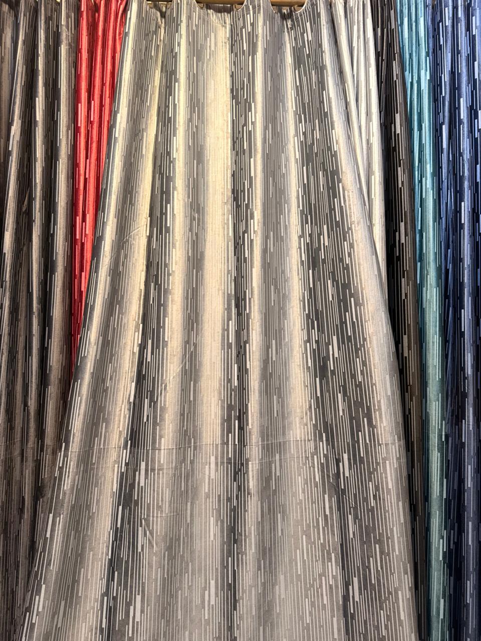 Modern Grey Printed Blackout Curtain with Ring Top