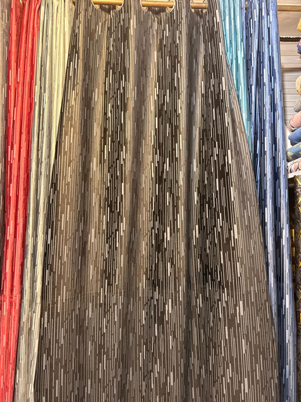 Modern Grey Printed Blackout Curtain with Ring Top