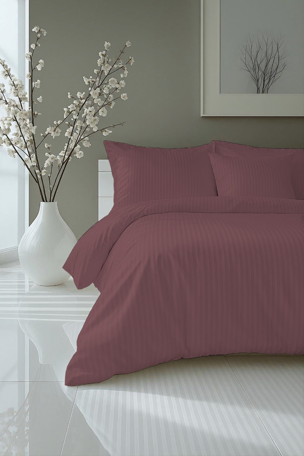 Dusty Rose Luxury Satin Solid Stripes Fitted Sheet