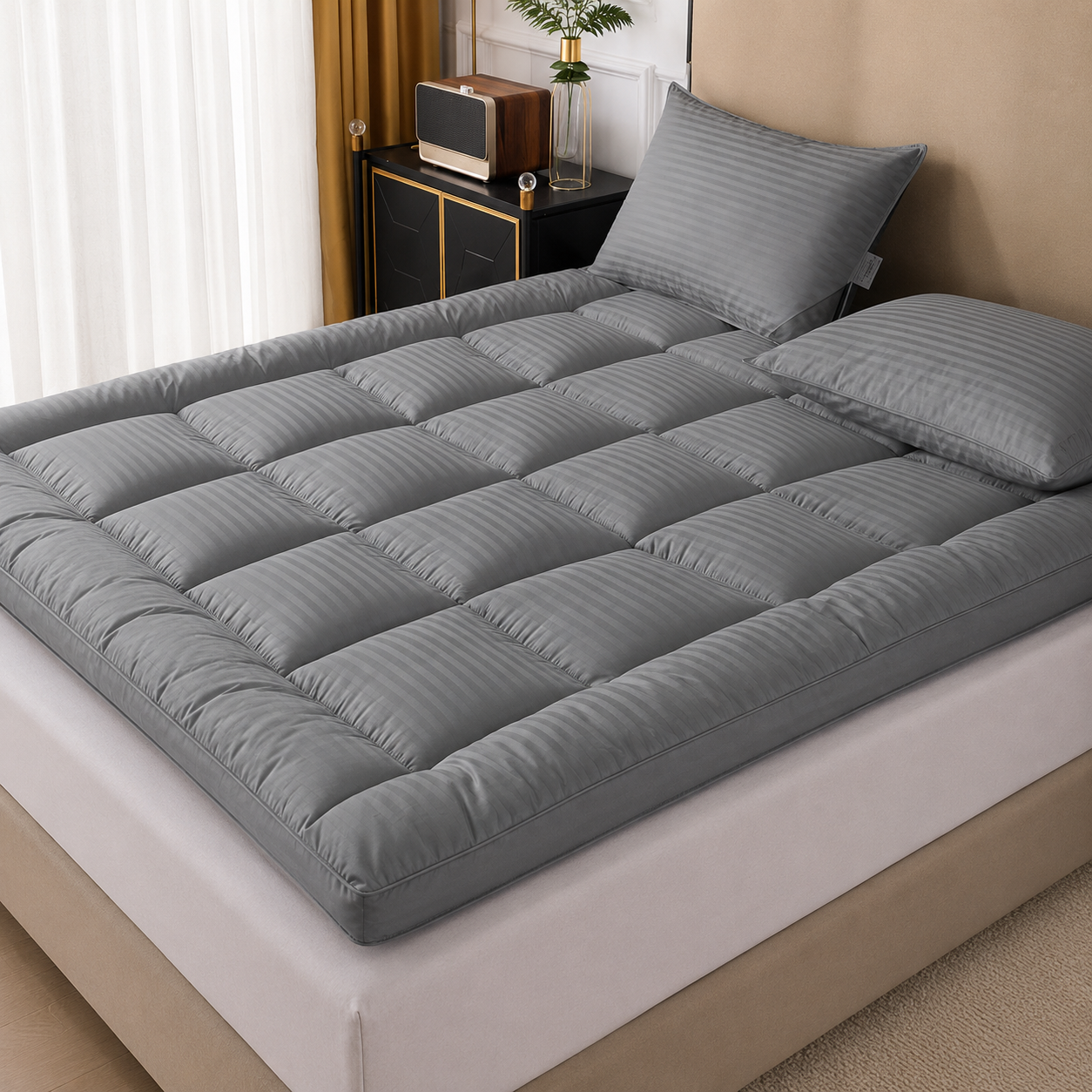 Luxury Grey Microfiber Mattress Topper – 10cm Thick