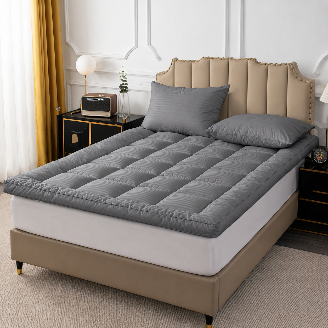 Luxury Grey Microfiber Mattress Topper – 10cm Thick
